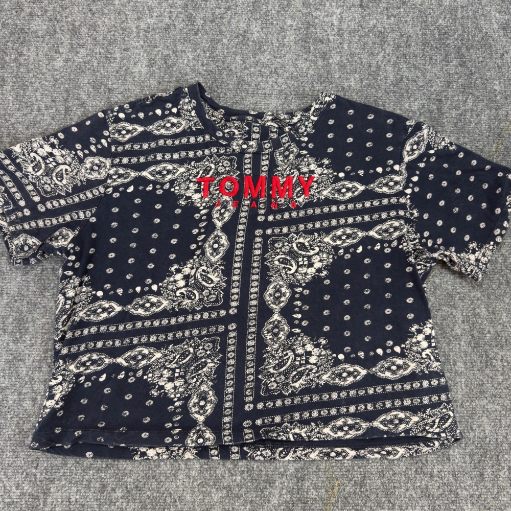Tommy Jeans Bandana Print Crop Top Navy White Size Large L